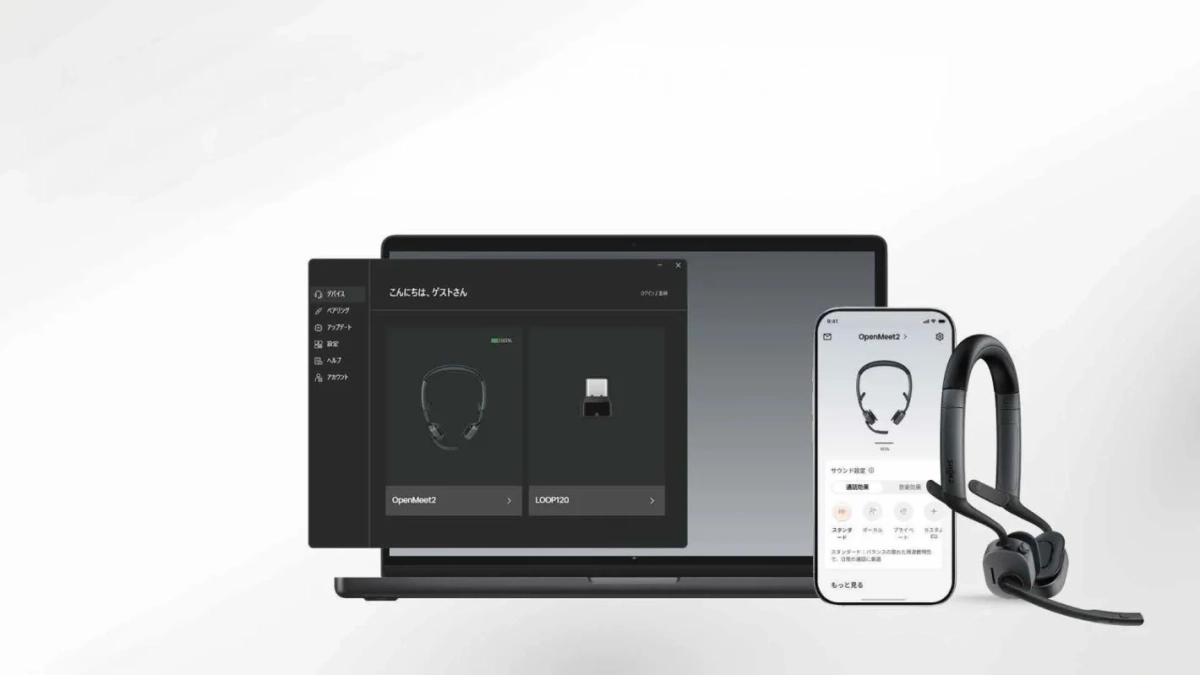 PCとスマートフォンのShokzアプリ画面
