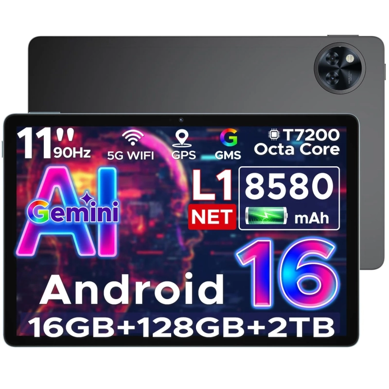 11" 90Hz 5G WIFI GPS GMS T7200 Octa Core AI Gemini L1 NET 8580 mAh Android 16