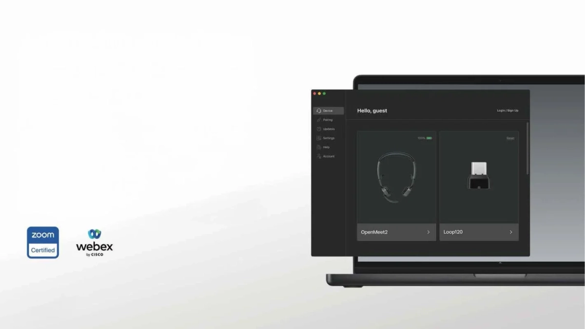 ノートPCの画面に表示されたShokzデバイス管理ソフトウェア