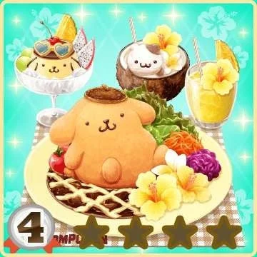 ポムポムプリン、キャラクターカフェ、スイーツ、デザート、トロピカル、ハワイアン、カフェ、フード、可愛い、コラボカフェ、夏、食事、パンケーキ、フルーツ、ドリンク、ハイビスカス