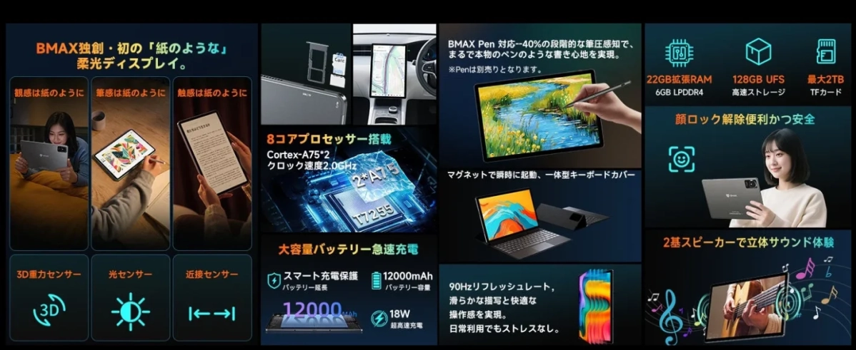 BMAX独創・初の「紙のような」柔光ディスプレイ。