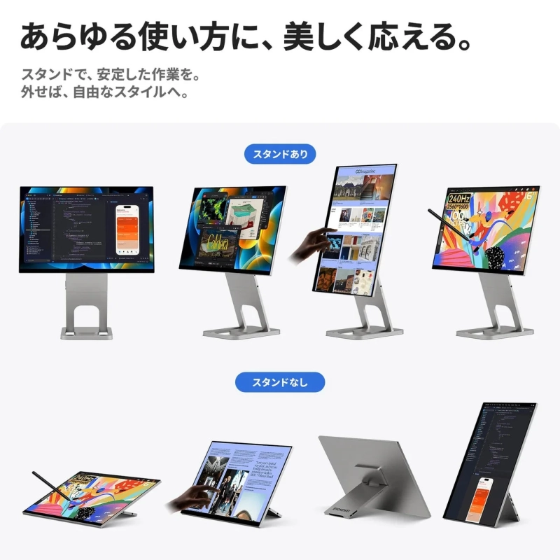 スタンドの着脱で多様な利用シーンに対応