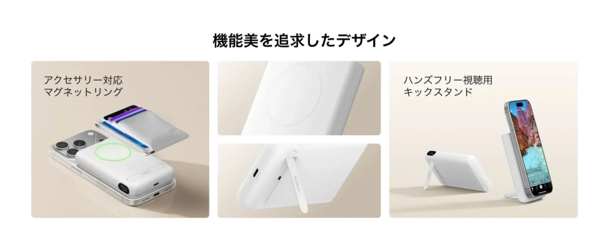 一体型キックスタンドとマグネットリングの機能