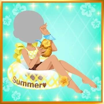 夏、水着、浮き輪、パイナップル、トロピカル、アニメ、女の子、ファッション、リゾート、サマー、ハイビスカス