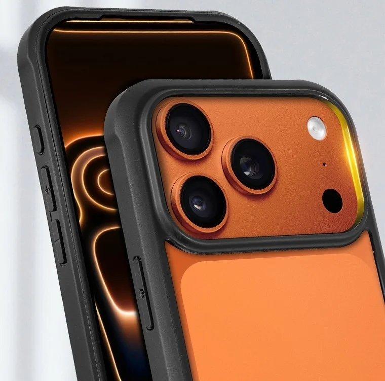 スマートフォン、iPhone、スマホケース、保護ケース、カメラ、トリプルカメラ、オレンジ、ブラック、電子機器、テクノロジー、アクセサリー