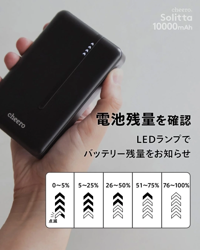 LEDランプでバッテリー残量を確認