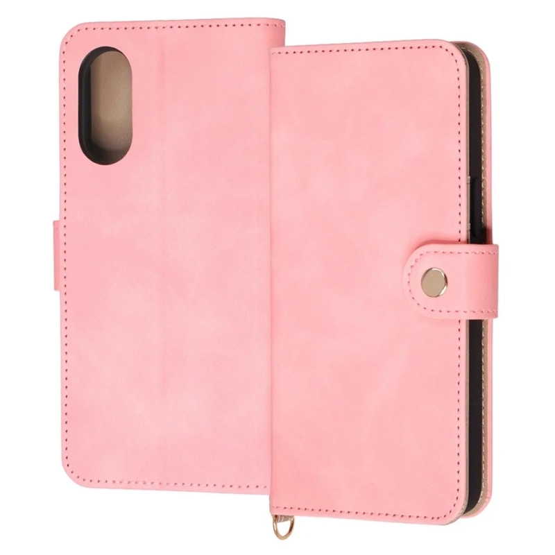 ピンク色の手帳型スマートフォンケース