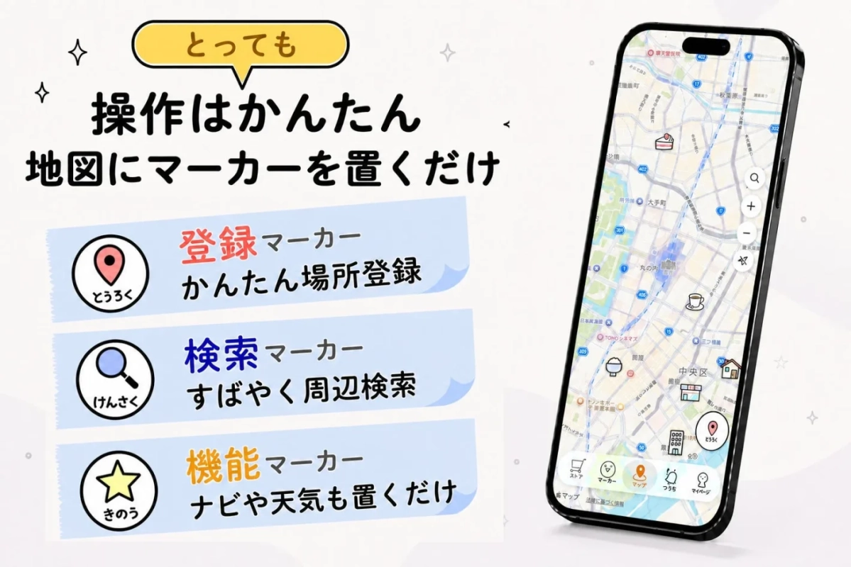 地図にマーカーを置くだけの簡単操作
