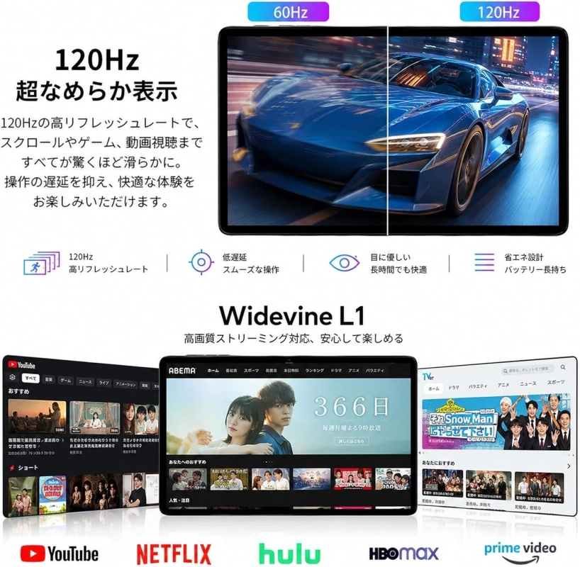 120Hz高リフレッシュレート