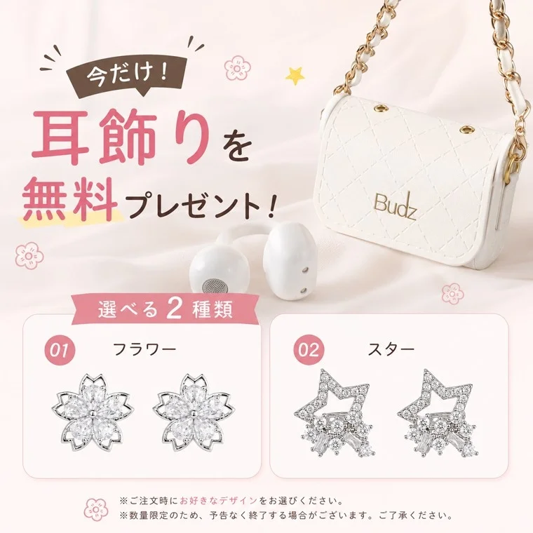選べる2種類の耳飾り無料プレゼント