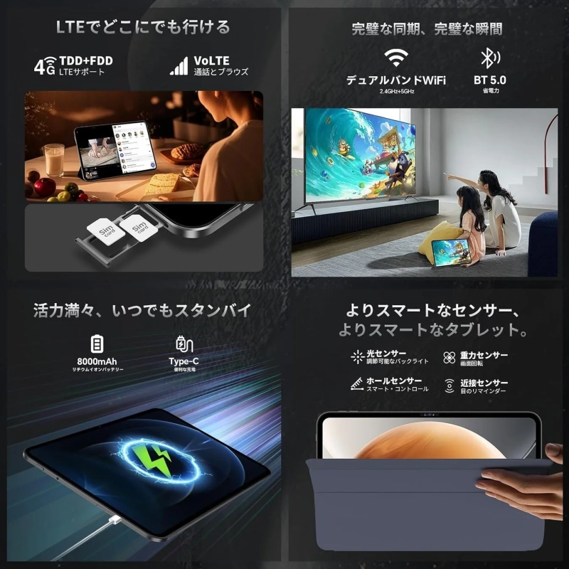 8000mAhバッテリーと4G LTE