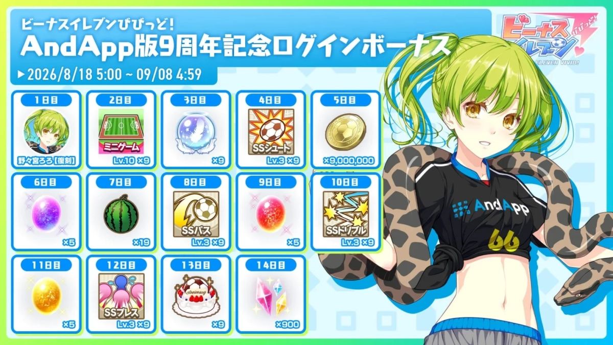 AndApp版9周年記念ログインボーナス