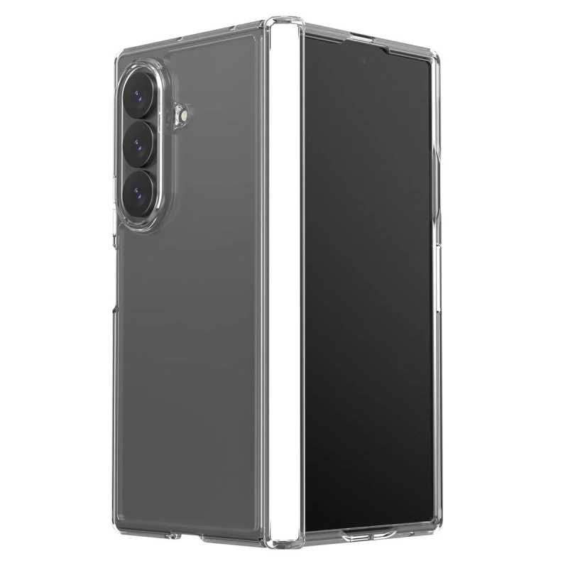クリアケースに収められた折りたたみスマホ
