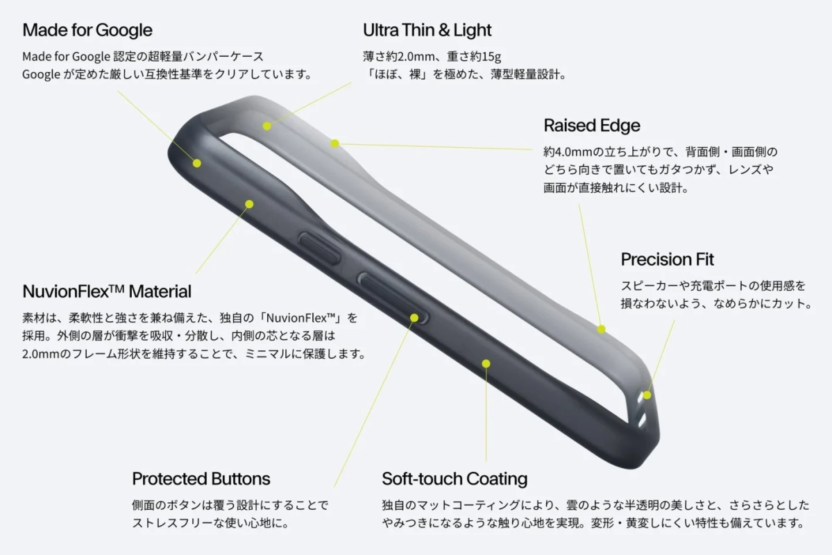 Made for Google認定の超軽量バンパーケースの特長