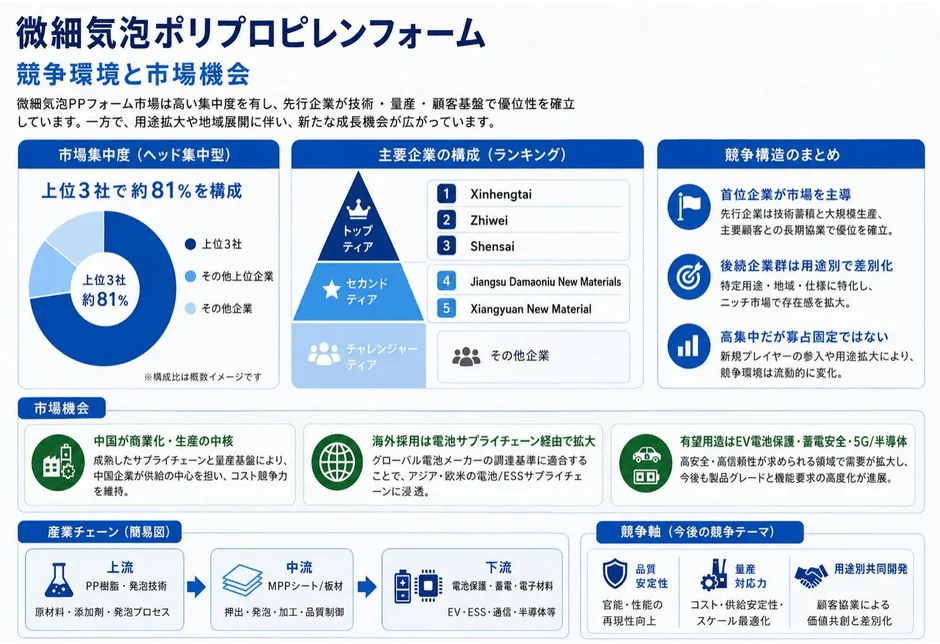 微細気泡ポリプロピレンフォームの競争環境と市場機会