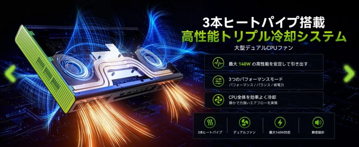 3本のヒートパイプとデュアルファンを搭載した高性能トリプル冷却システム
