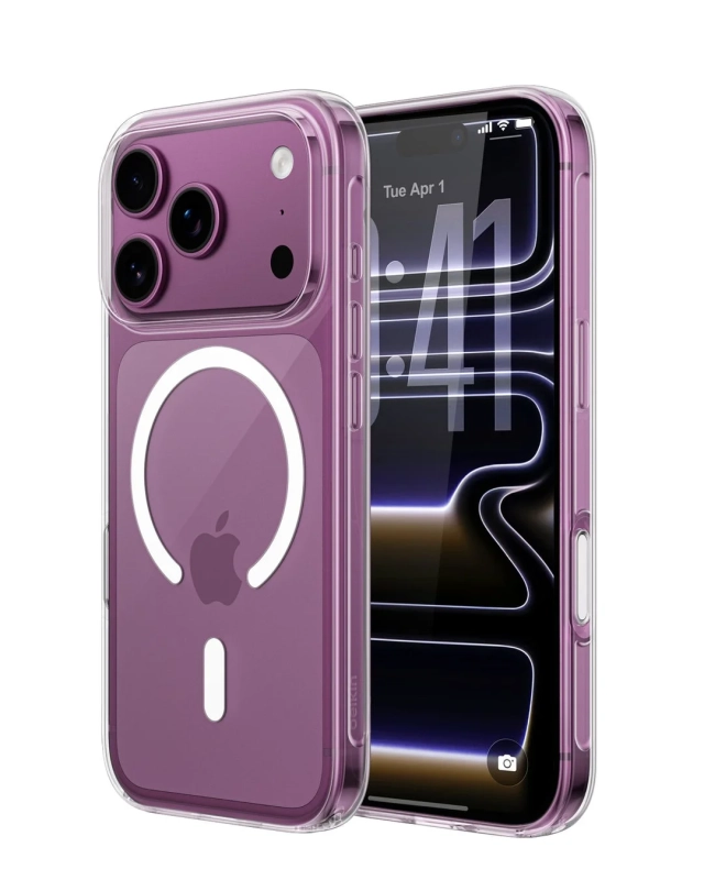 透明なMagSafe対応ケースを装着したiPhone