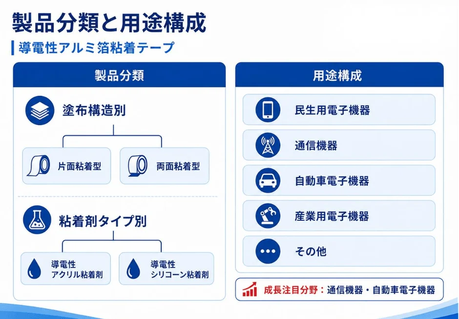 製品分類と用途構成 導電性アルミ箔粘着テープ