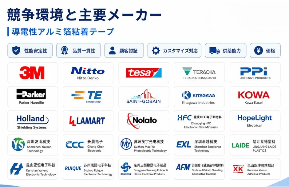 競争環境と主要メーカー 導電性アルミ箔粘着テープ