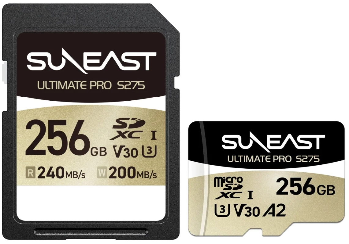 SunEastブランドの256GB SDカードとmicroSDカードのセット