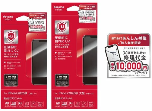 docomo selectのiPhone用高耐久ガラスフィルムのパッケージ